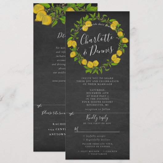 Krijtbord citroen krans rvp bijgevoegde bruiloft kaart (Voorkant / Achterkant)