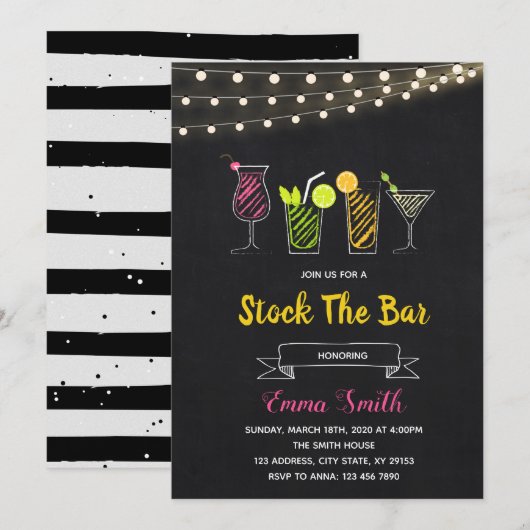 Krijtbord cocktail  bar bevoorraden  uitnodiging (Voorkant / Achterkant)