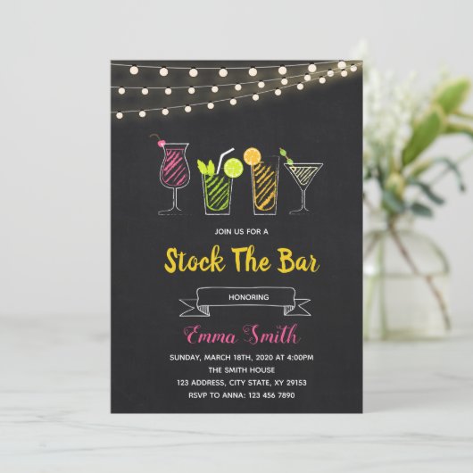 Krijtbord cocktail  bar voorradig  uitnodiging (Staand voorkant)