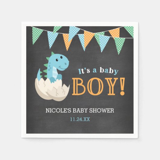 Krijtbord Dinosaur Boy Baby shower Servet (Voorkant)