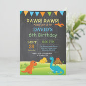 Krijtbord Dinosaurus Verjaardag Uitnodiging Dino P (Staand voorkant)