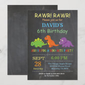 Krijtbord Dinosaurus Verjaardag Uitnodiging Dino P (Voorkant / Achterkant)