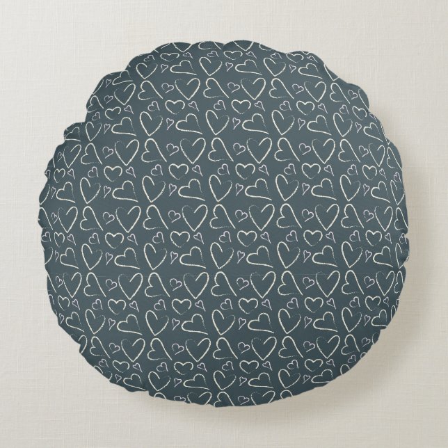 Krijtbord Doodle Harten Patroon Rond Kussen (Voorkant)