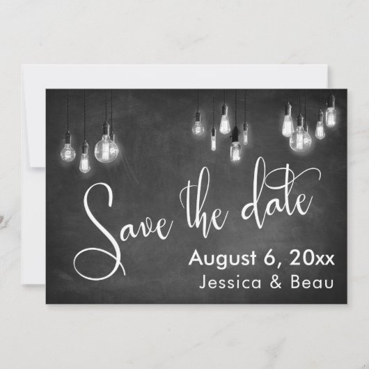Krijtbord Edison Lights, Sla het Datumscript op Save The Date (Voorkant)