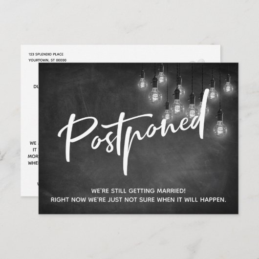 Krijtbord Edison Lights uitgesteld bruiloft Briefkaart (Voorkant / Achterkant)
