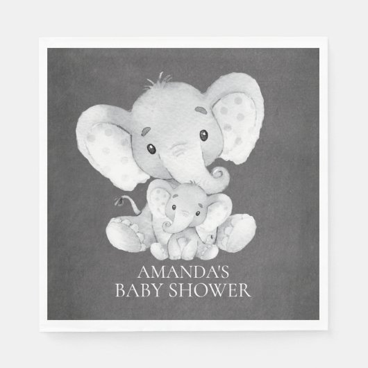 Krijtbord Elephant Boys Baby shower Papieren serve Servetten (Voorkant)