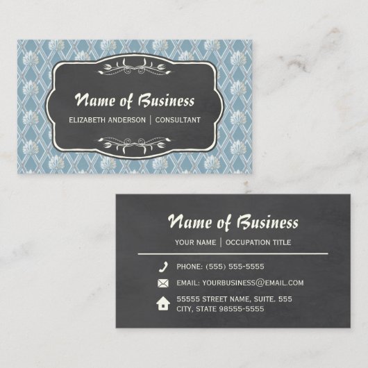  krijtbord en 20s Blue Fan Wallpaper Visitekaartje (Voorkant / Achterkant)