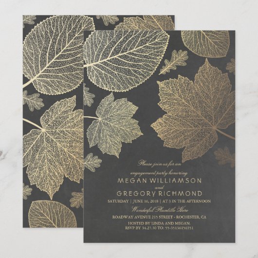 Krijtbord en Gold Leaves Herfst Engagement Party Kaart (Voorkant / Achterkant)