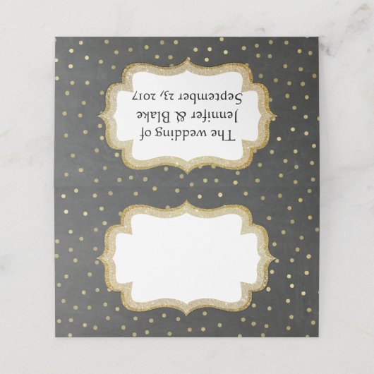 Krijtbord en gouden bruiloft gevouwen plaats kaart plaatskaartje (Buitenkant ongevouwen)