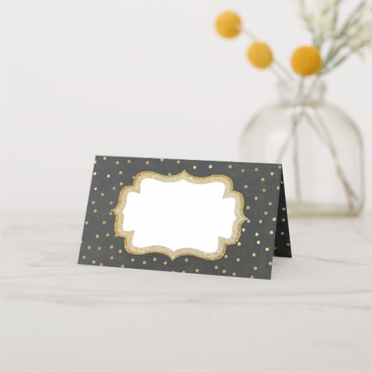 Krijtbord en gouden bruiloft gevouwen plaats kaart plaatskaartje (Voorkant)