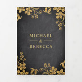 Krijtbord en goudfolie Bloemenbladeren Bruiloft Drieluik Uitnodiging (Cover)