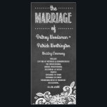 Krijtbord en kant rustieke bruiloft programma's<br><div class="desc">Krijtbord en kant rustieke bruiloft programma's - Design zijn voorzien van een gedrukte krijtbord achtergrond met witte gedrukte bloemenkant aan de onderkant en elegante krijt geschriften. Zie het volledige collectie hieronder.</div>