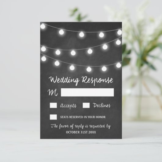 Krijtbord en verlichting Rustieke bruiloft RSVP Ka (Staand voorkant)