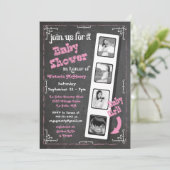 Krijtbord Film Strip Echografie Baby Meisje Douche Kaart (Staand voorkant)