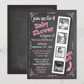 Krijtbord Film Strip Echografie Baby Meisje Douche Kaart (Voorkant / Achterkant)