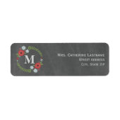 Krijtbord geïnspireerd Floral Wreath Monogram Etiket (Voorkant)
