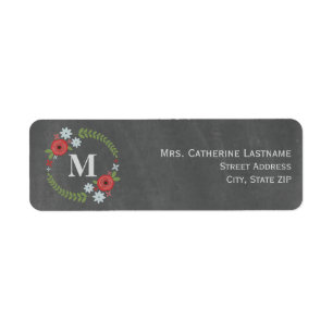 Krijtbord geïnspireerd Floral Wreath Monogram Etiket