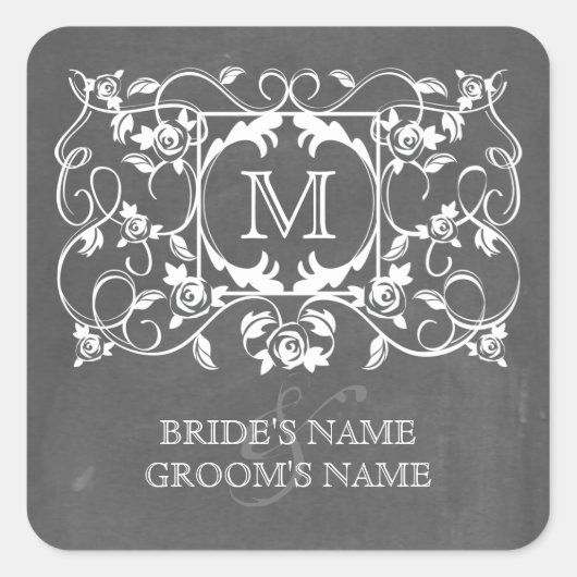 Krijtbord geïnspireerd Rozen Monogram Sticker (Voorkant)