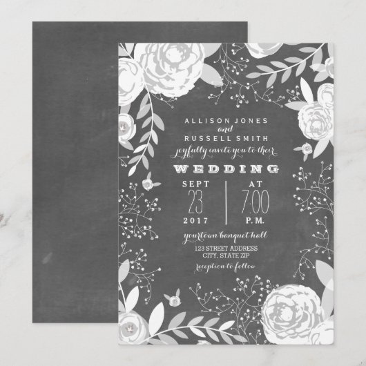  krijtbord geïnspireerde tuin bruiloft kaart (Voorkant / Achterkant)