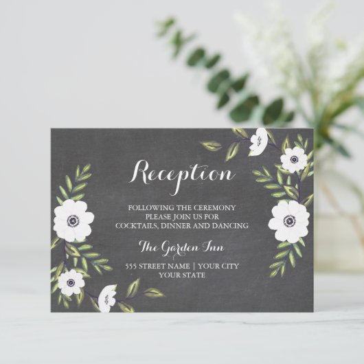 Krijtbord geschilderd Anemonen - Receptiekaart Informatiekaartje (Staand voorkant)