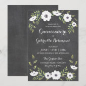 Krijtbord geschilderde anemonen - Quinceañera Uitn Kaart (Voorkant / Achterkant)
