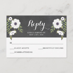 Krijtbord geschilderde anemonen - RSVP-kaart RSVP Kaartje