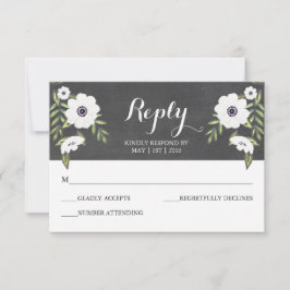 Krijtbord geschilderde anemonen - RSVP-kaart RSVP Kaartje