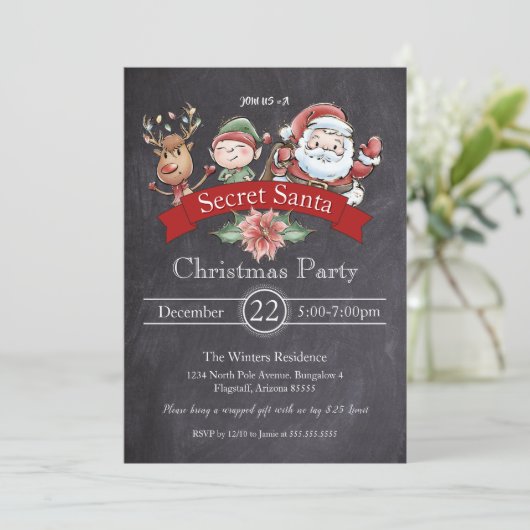 Krijtbord Gift Exchange Secret Santa Christmas Kaart (Staand voorkant)