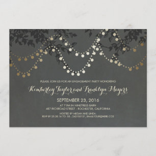 Krijtbord Gold String Lights Engagement Party Kaart