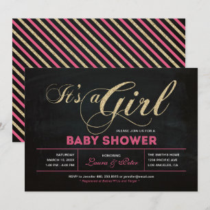 Krijtbord, Goud Typografie Meisje Baby Shower Kaart