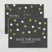Krijtbord Goud & Wit Confetti Save the Date Aankondigingskaart (Voorkant / Achterkant)