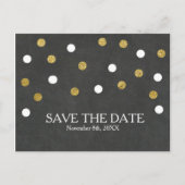 Krijtbord Goud & Wit Confetti Save the Date Aankondigingskaart (Voorkant)