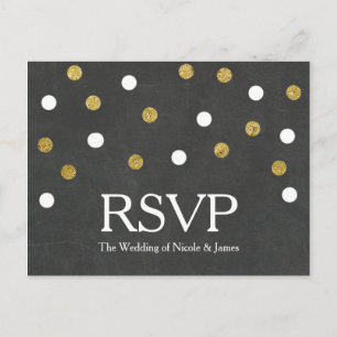 Krijtbord Goud & Witte Confetti Feest RSVP Uitnodiging Briefkaart