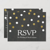 Krijtbord Goud & Witte Confetti Feest RSVP Uitnodiging Briefkaart (Voorkant / Achterkant)