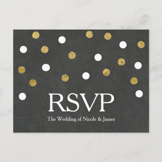 Krijtbord Goud & Witte Confetti Feest RSVP Uitnodiging Briefkaart (Voorkant)