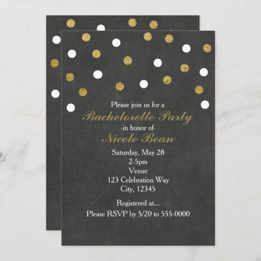 Krijtbord Goud & Witte Confetti Feestviering Kaart (Voorkant / Achterkant)