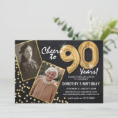 Krijtbord Gouden Ballonnen 2 Foto 90ste Verjaardag Kaart (Staand voorkant)