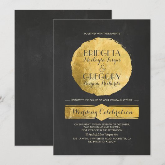 krijtbord gouden folie effect bruiloft uitnodiging (Voorkant / Achterkant)