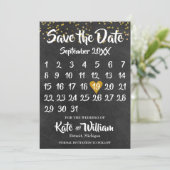 Krijtbord Gouden Hart Kalender Bewaar de Datum Save The Date (Staand voorkant)