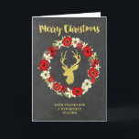 Krijtbord Gouden Herten Krans Kerstleraar Feestdagen Kaart<br><div class="desc">Vrolijk kerstfeest voor het wenskaart van de leerkracht met rustiek krijtbordpatroon,  rood-wit  bloemenkrans en goudherten met geweien.</div>