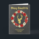Krijtbord Gouden Herten Krans Kerstleraar Feestdagen Kaart<br><div class="desc">Vrolijk kerstfeest voor het wenskaart van de leerkracht met rustiek krijtbordpatroon,  rood-wit  bloemenkrans en goudherten met geweien.</div>