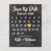 Krijtbord Gouden Liefdes Hart Kalender Bewaar de D Aankondigingskaart (Voorkant)