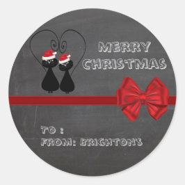 Krijtbord grappig grillig Santa cat paar cadeau Ronde Sticker