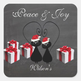 Krijtbord grappig Kerstman kat paar gepersonalisee Vierkante Sticker