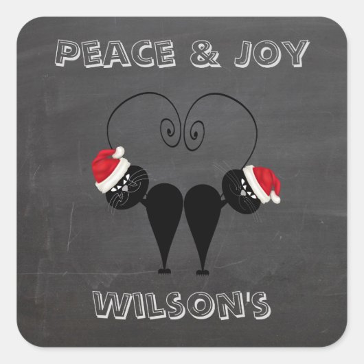 Krijtbord grappig Kerstman kat paar gepersonalisee Vierkante Sticker (Voorkant)