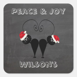 Krijtbord grappig Kerstman kat paar gepersonalisee Vierkante Sticker