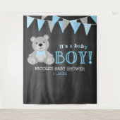 Krijtbord Grijs Teddybeer Baby Shower Achtergrond Wandkleed (Voorkant)
