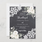 Krijtbord grijs wit kant bruiloft uitnodiging (Voorkant)
