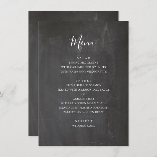 Krijtbord grijze bruiloft. Modern eenvoudig school Menu (Voorkant / Achterkant)