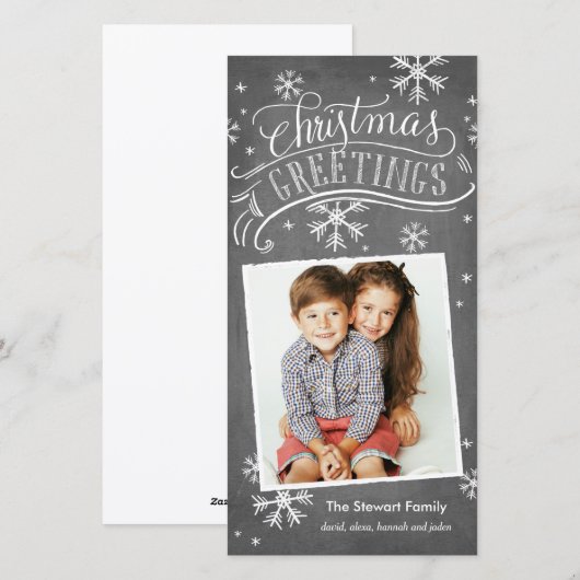 Krijtbord Groeten 1-Foto Sneeuwvlok Vakantie Feestdagenkaart (Voorkant / Achterkant)